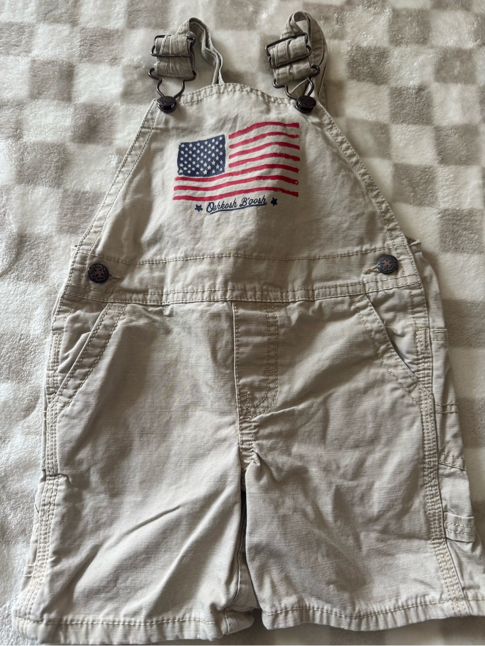 Oshkosh USA Flag Khaki Shortalls overalls toddler